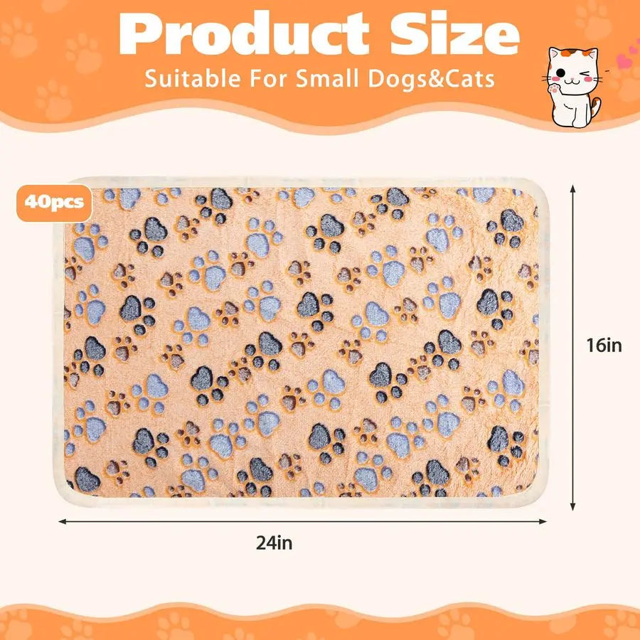 40 Pcs Blankets Soft Fluffy Fleece Washable Pet Dog Sleep mat Paw Print Pattern Fleece Blankets for Pets Throw Warm Bed Mat for