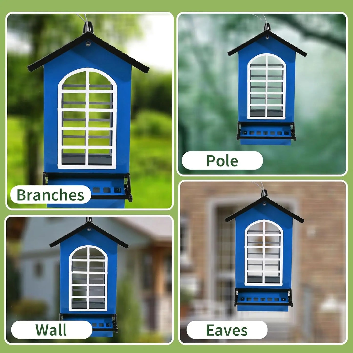Squirrel Proof Metal Hanging Bird Feeder, 5LBS Capacity with Weight-Activated Perches for Outdoor Wild Birds - Blue