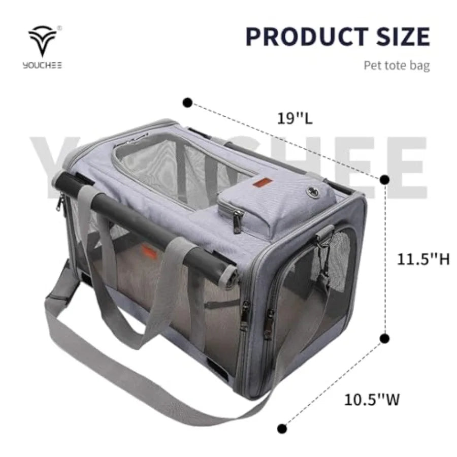 19x10.5x11.5 Inches Soft Sided Collapsible Pet Carrier for Cats and Dogs Up to 20 Ibs Washable Grey Travel Puppy Carrier