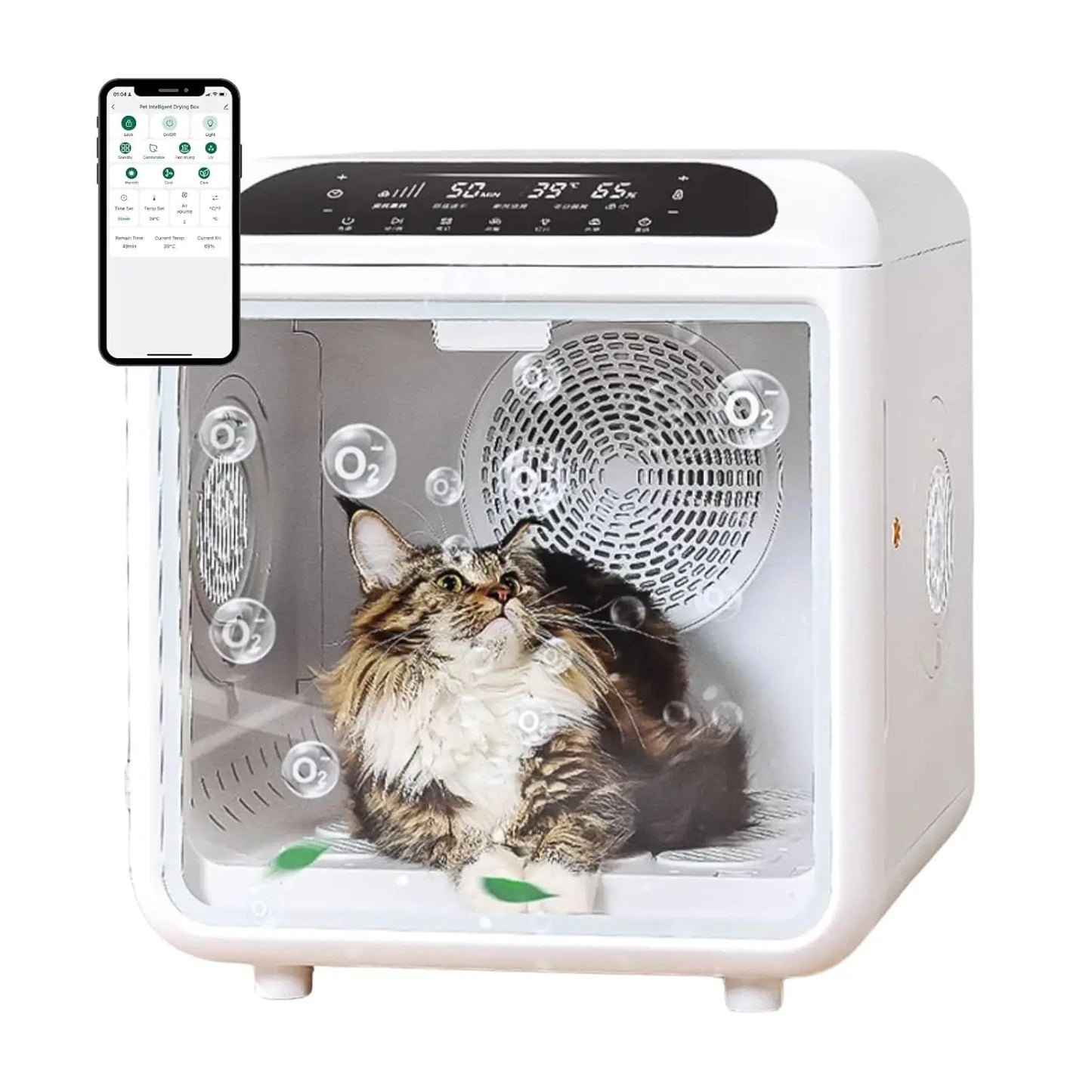 Low Noise Pet Dryer Box with 20 Air Vents Gentle Fur Care Smart App Safety All Season Grooming Custom