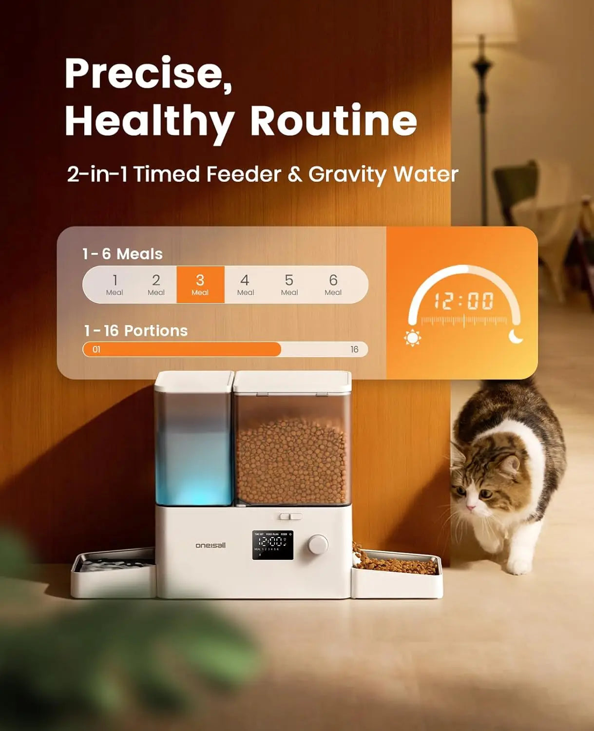 Automatic Cat Feeder and Water Dispenser, 2-in-1 Large Capacity 5L Food & 3.5L Gravity Water, Timed for Dry Food