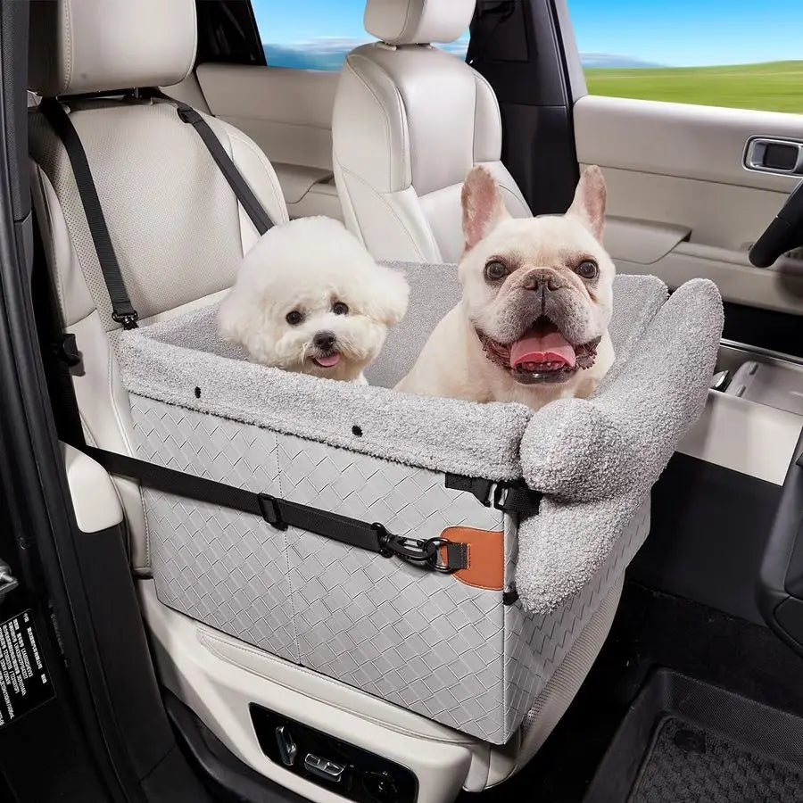 Car Seats for Small Medium Dogs,PU Leather Car Seat Boosters,Foldable Puppy Cat Carseats Grey, Medium Dog