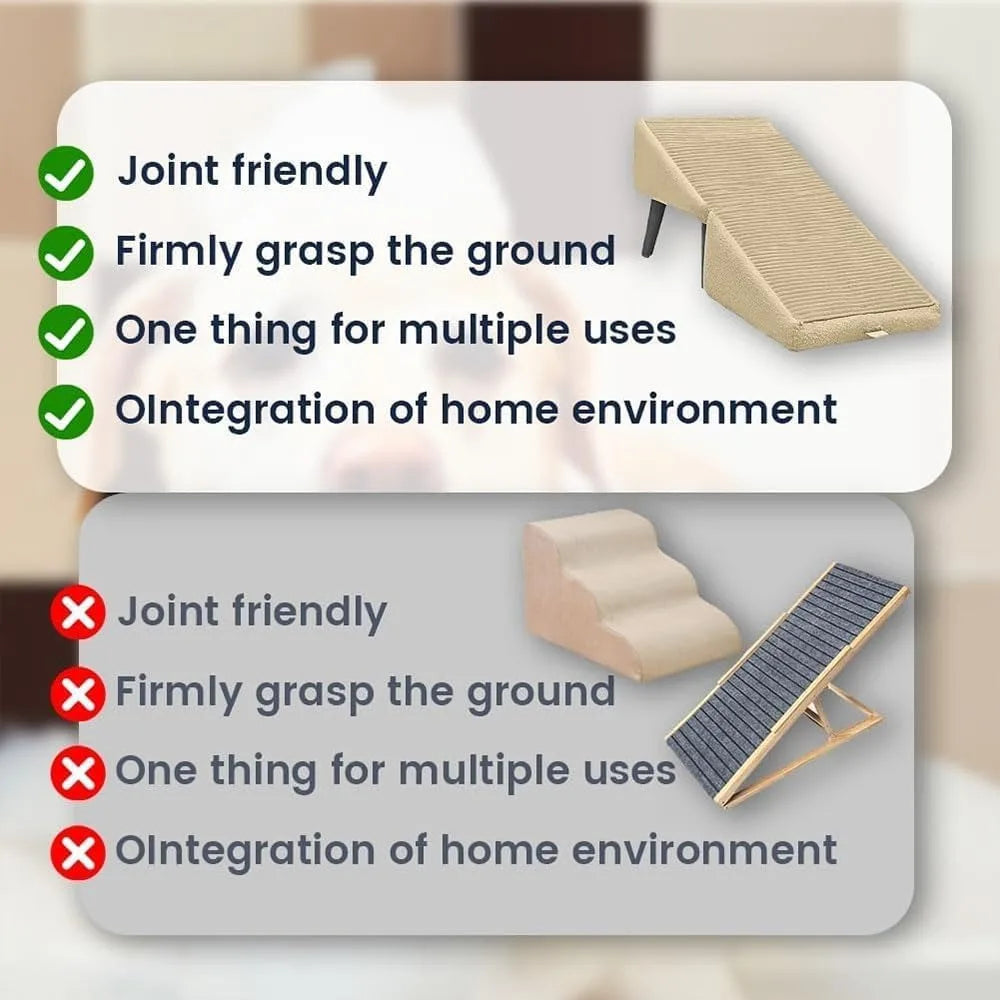 Split Ottoman Dog Ramp, 2-in-1 Lightweight Folding Stairs and Ottomans, Bed Couch & Car Ramps with Durable Non-Slip Waterproof F