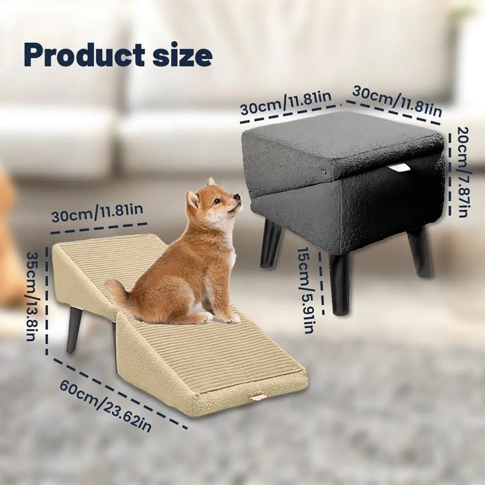Split Ottoman Dog Ramp, 2-in-1 Lightweight Folding Stairs and Ottomans, Bed Couch & Car Ramps with Durable Non-Slip Waterproof F