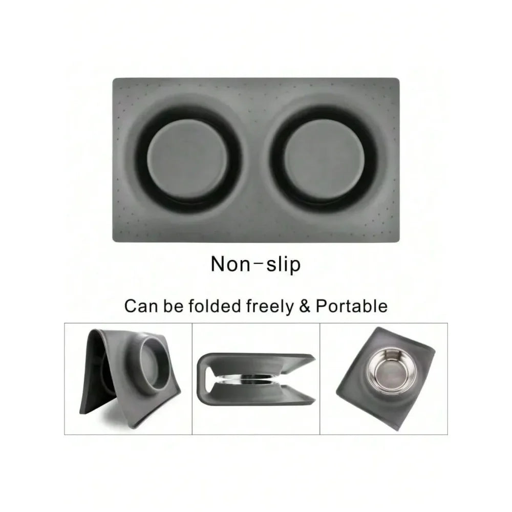 Dog Supplies Dogs Accessories Bowls With Mat, Cat Food Water Bowl Set 13.5oz Each In No Spill Silicone Mat, Dual Pet Feeder Bowl