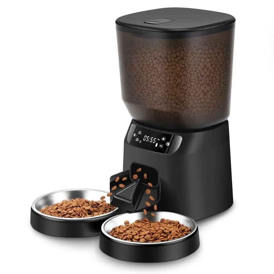 Cat Feeders for Two Cats, 5L 20 Cups Double Automatic Cat Food Dispenser with 2 Stainless Bowls, Timer Setting 20 Portions 6 Mea
