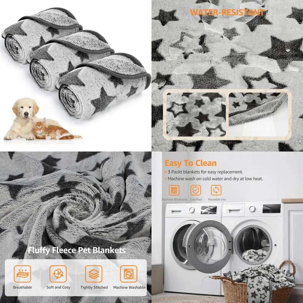 3PCS Warm Soft Pet Blanket Set - Waterproof, Reversible Sherpa Fleece for Large Medium Small Pets, Indoor/Outdoor Use