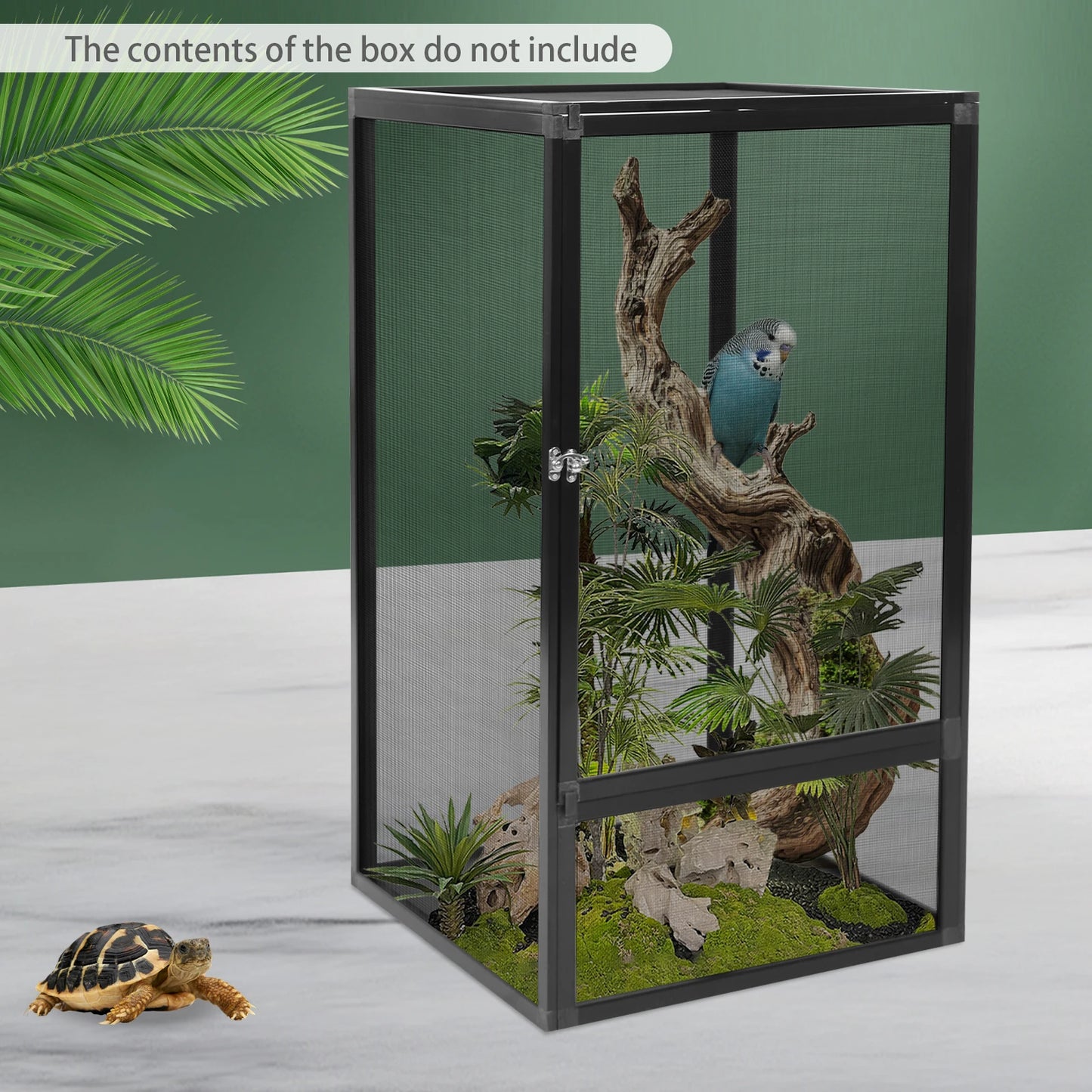 Micro Habitat Terrarium Enclosure, Rectangular Freestanding Reptile Feeding Box, Reptile Pet Feeding Net Box Black 20kg