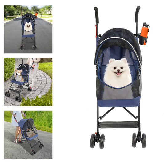 Oxford Cloth Pet Stroller,Blue/Pink/Black/Gray Foldable Pet Stroller 55*45*97cm for Small and Medium-sized Dogs All Life Stages