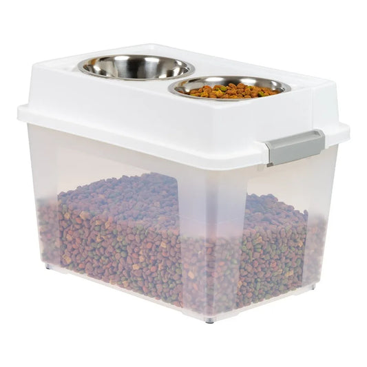 47 Lbs Airtight Pet Food Container for Dog and Cat Food Storage with Builtin Treat Dispenser and Measuring Bowls Ideal for Kitc