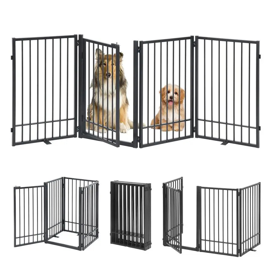Freestanding Dog Gate with Door, Extra Wide 81, 31 Height Foldable Dog Gates for Doorways, Tall Pet Fence Indoor Outdoor Pet Gat