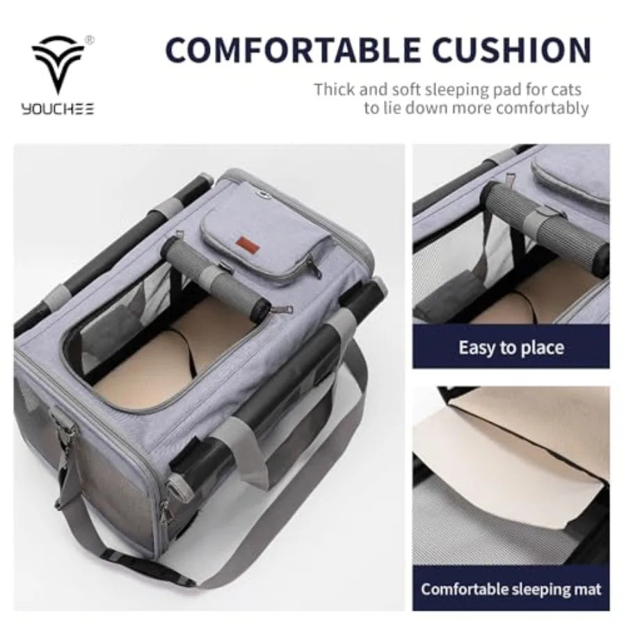 19x10.5x11.5 Inches Soft Sided Collapsible Pet Carrier for Cats and Dogs Up to 20 Ibs Washable Grey Travel Puppy Carrier