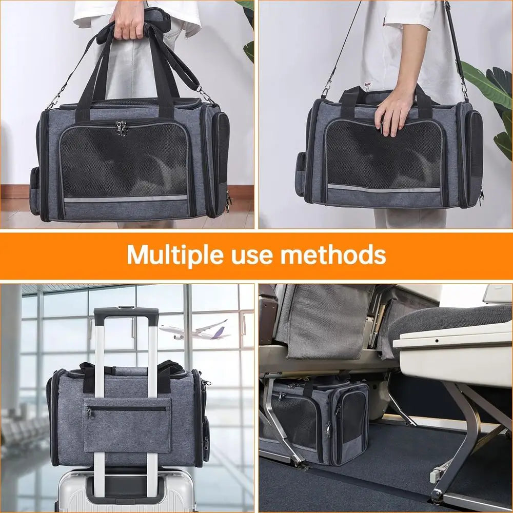 Cat Carrier Pet Travel Carrier by Airplane Approved Under seat, TSA Airline Approved Soft-Sided Dogs Carrier Bag for cat,Dogs,17
