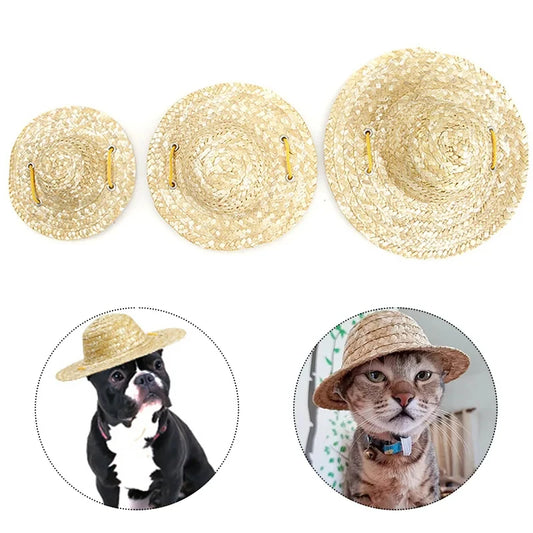 Fashion Pet Woven Straw Hat For Dog Sun Hat Sombrero For Small Dogs And Cats Beach Party Straw Costume Accessories To Act Cute
