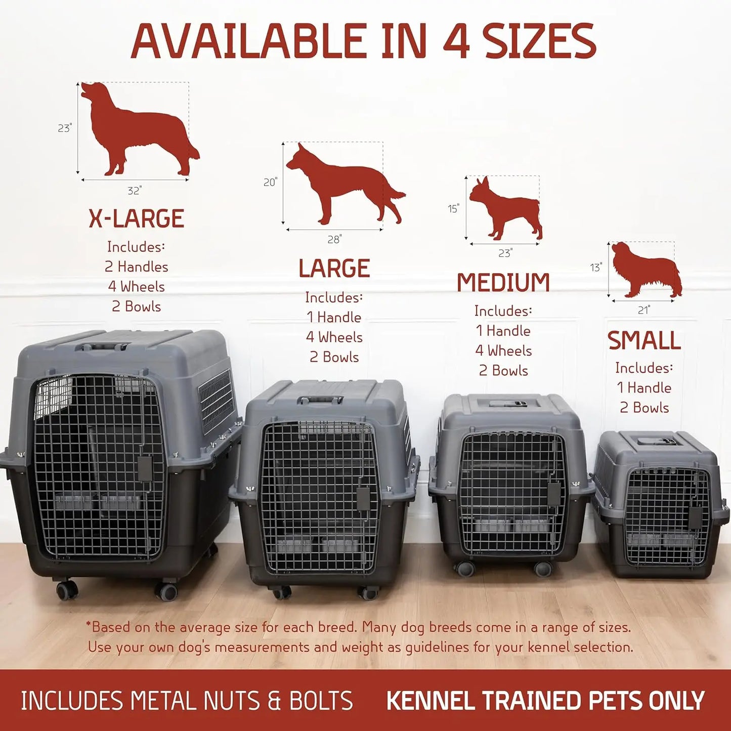 Medium Airline Compliant Dog Kennel with Wheels & Bowls, Collapsible for Travel, Fits Pets up to 23"L