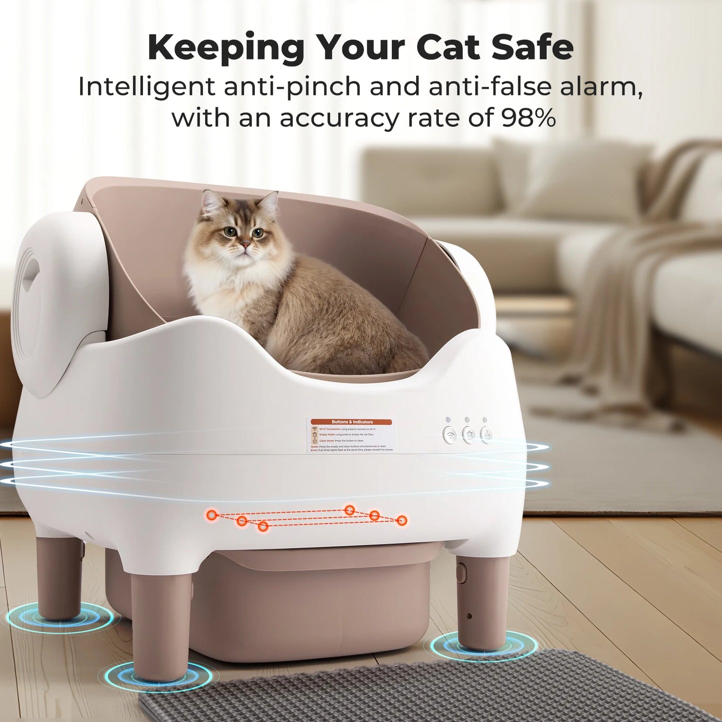 Self Cleaning Litter Box, Automatic Cat Litter Box with APP Control, Odor-Free  Large Waste Bin, Open-Top for Multi Cats