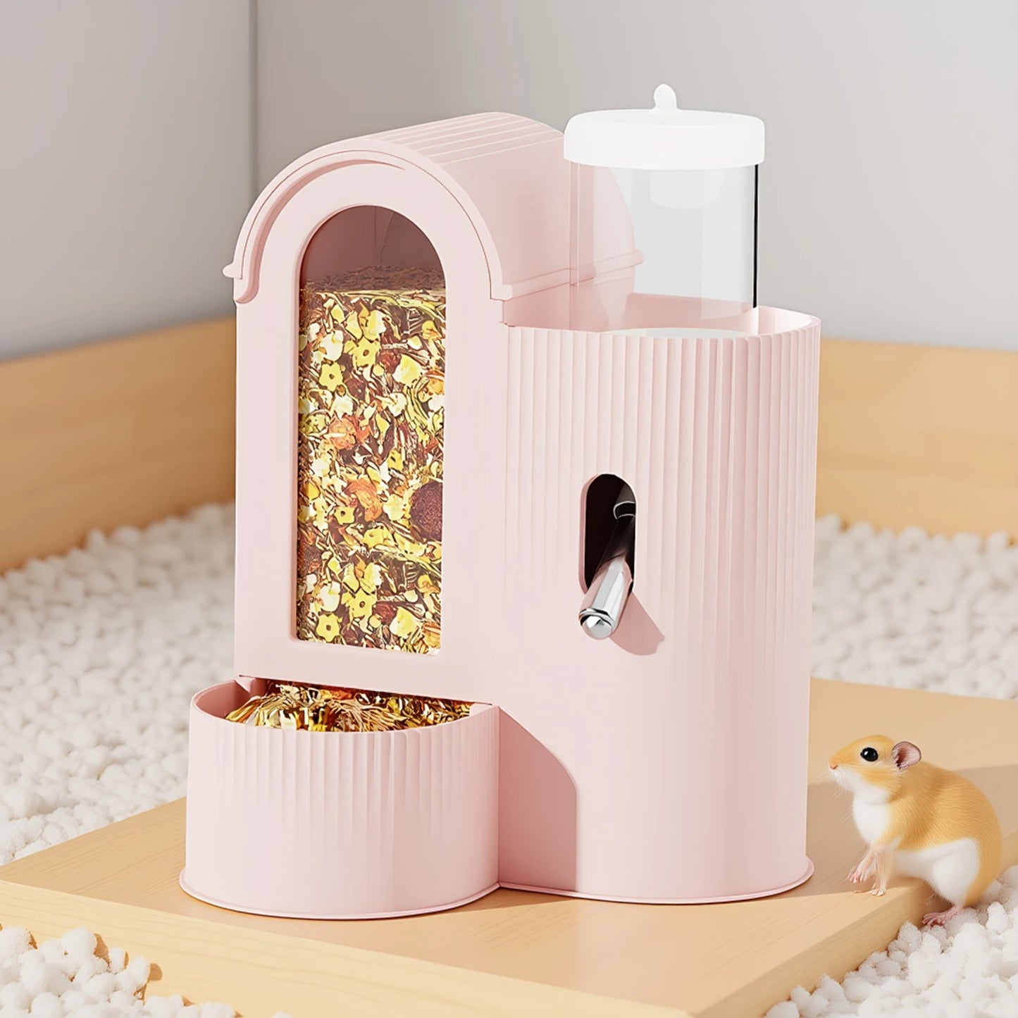 2-in-1 Automatic Food Bowl Large Capacity Hamster Feeder And Waterer Automatic Hamster Feeder No Drip for Hamster Guinea Pig Rat