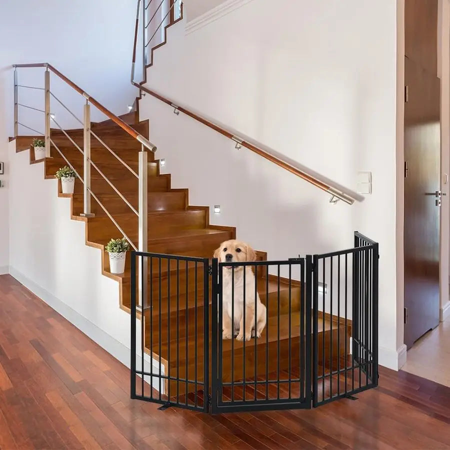 Freestanding Dog Gate with Door, Extra Wide 81, 31 Height Foldable Dog Gates for Doorways, Tall Pet Fence Indoor Outdoor Pet Gat