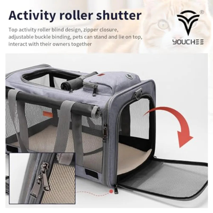 19x10.5x11.5 Inches Soft Sided Collapsible Pet Carrier for Cats and Dogs Up to 20 Ibs Washable Grey Travel Puppy Carrier