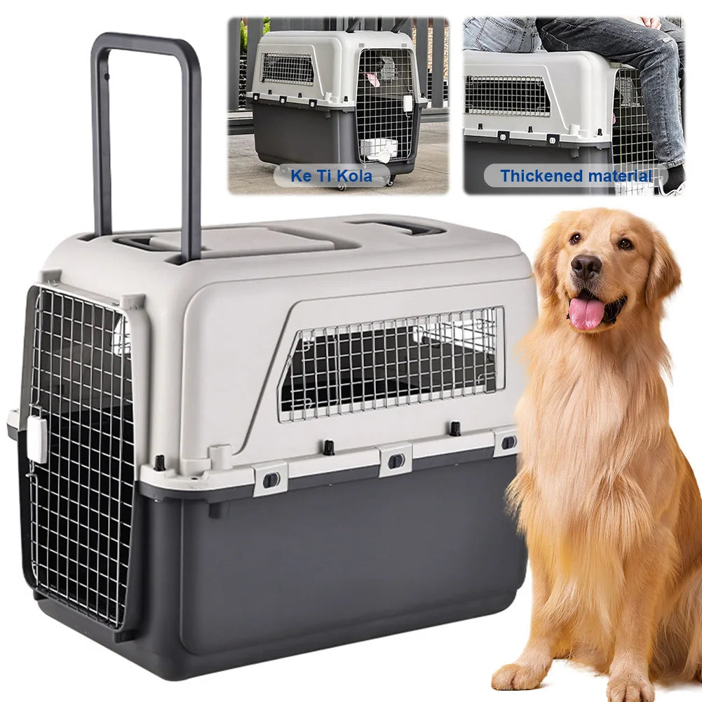 Cats Pet Travel Carrier Length 33in/Width 21.6in/Height 25.2in with Handle & Metal Door Pet Carrier & Crate for Puppies Kittens
