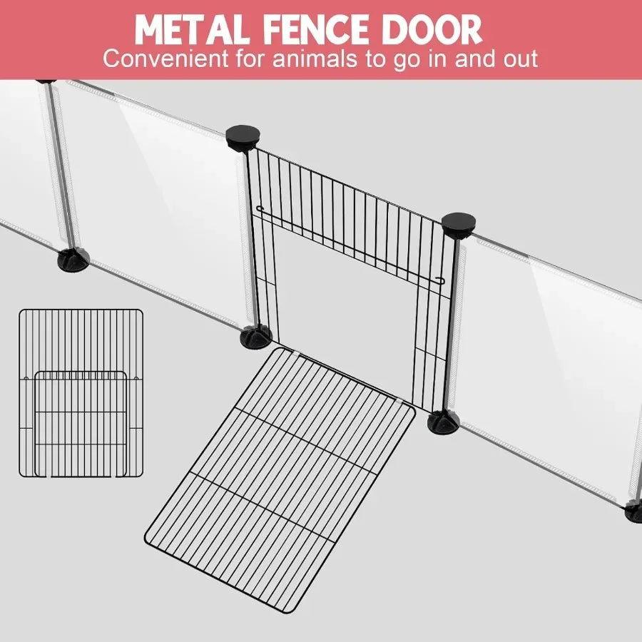 32 Panels Small Animal Playpen 48" x 32" x 24" Transparent Playpen with Waterproof Mat Plastic Enclosure Puppy Play Pen for Chi