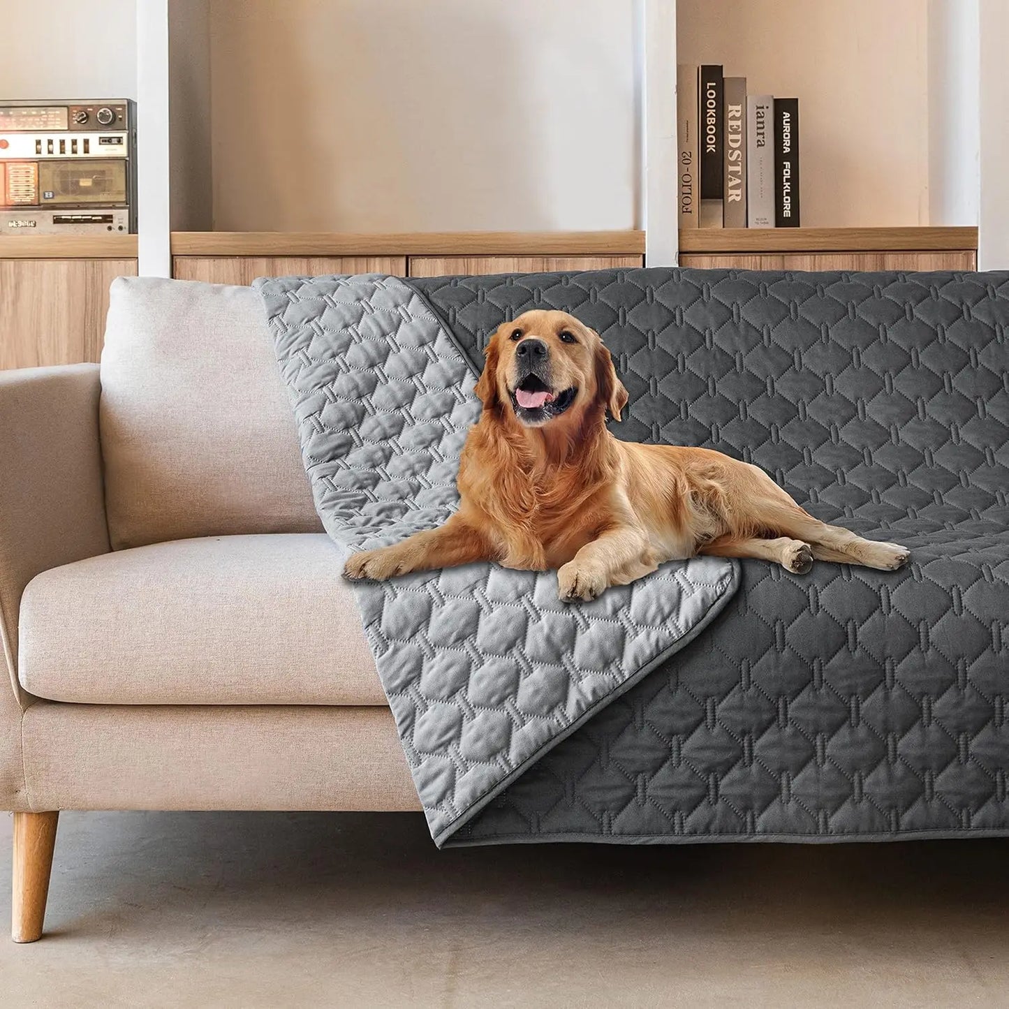 Reversible Waterproof Pet Blanket for Dogs and Cats, Protects Furniture, Indoor/Outdoor Use, Dark/Light Grey