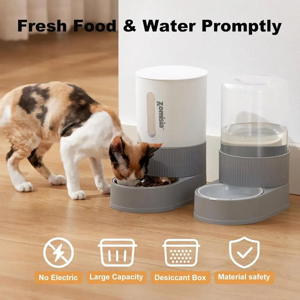 Gravity Cat Feeder and Water Dispenser - Automatic Cat Food and Water Dispenser with Stainless Steel Bowl, 2 Pack Pet Self Feedi