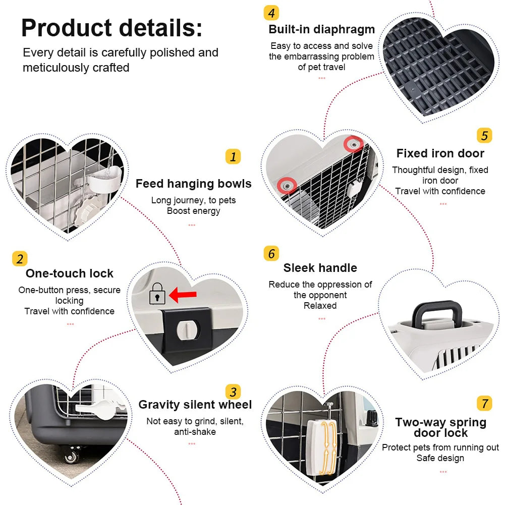 Pet Carrier Airline-Friendly Pet Trolley Case Portable Dog Cat Cage Big Dogs Crates Travel Kennel Airline Wire Door Pets Air Box