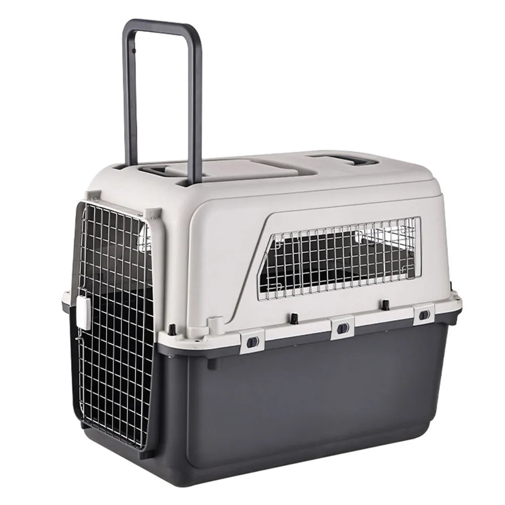 Portable Pet Carrier Kennel Rolling Plastic Dog Travel Cate Pet Cage Suitable for Air Consignment Out for Medical & Road Trip