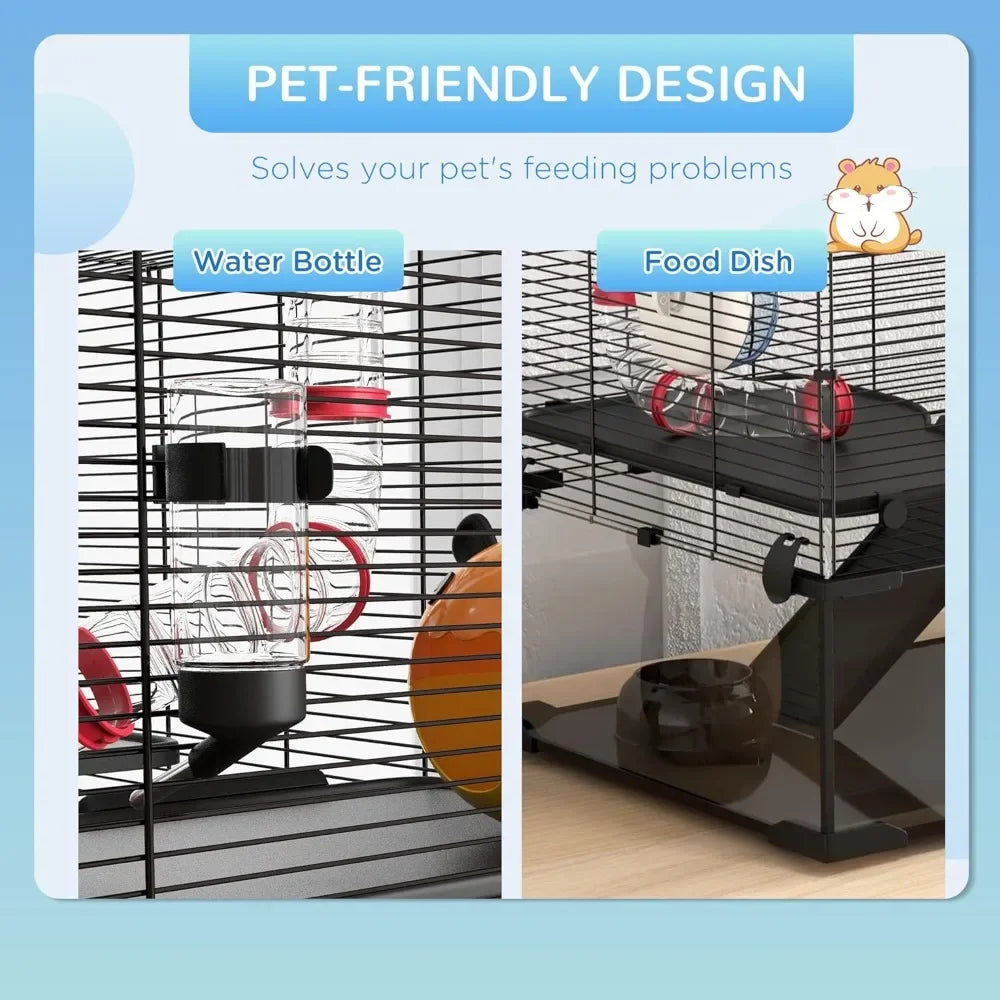 31 Extra Large Hamster Cage with Tube Tunnel, Small Animal Cage for Dwarf Hamster, Rat, Gerbil Cage with Deep Glass