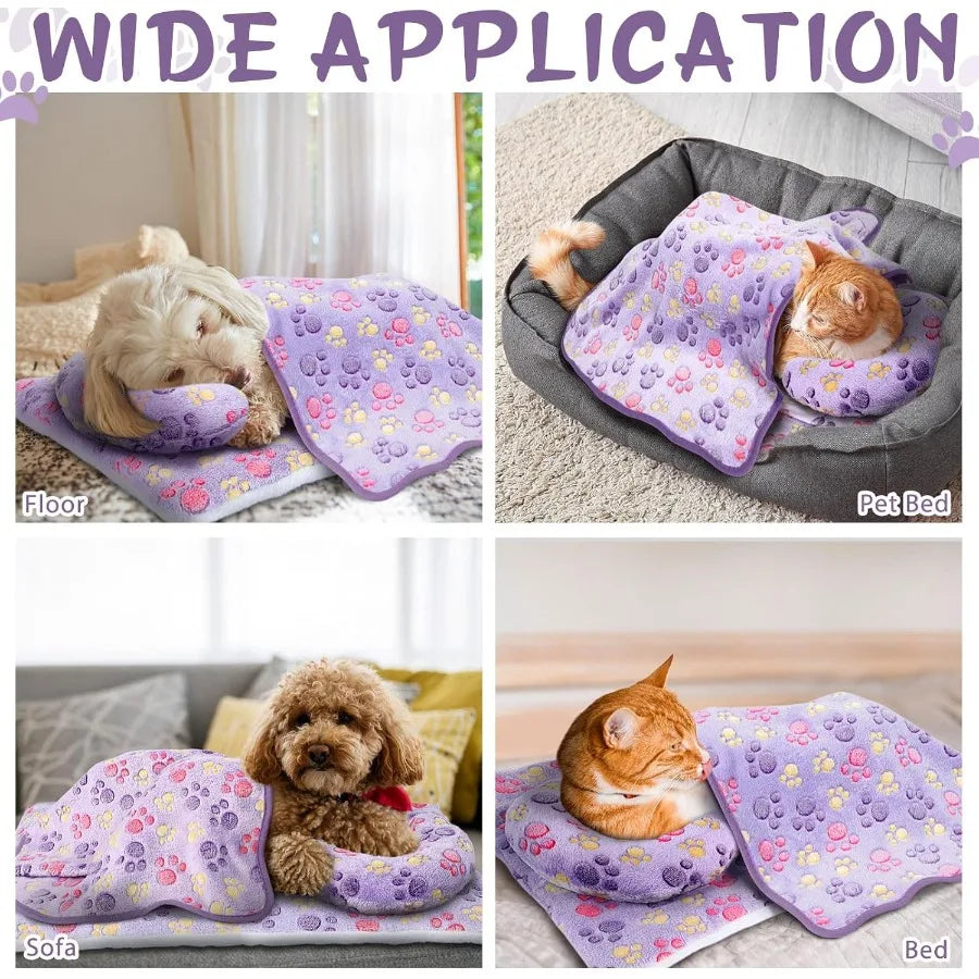 Indoor Cat Bed Mat with Soft Fleece Blanket and Fluffy U-Shaped Neck Pillow for Small Dogs and Cats Washable Warm Calming Half
