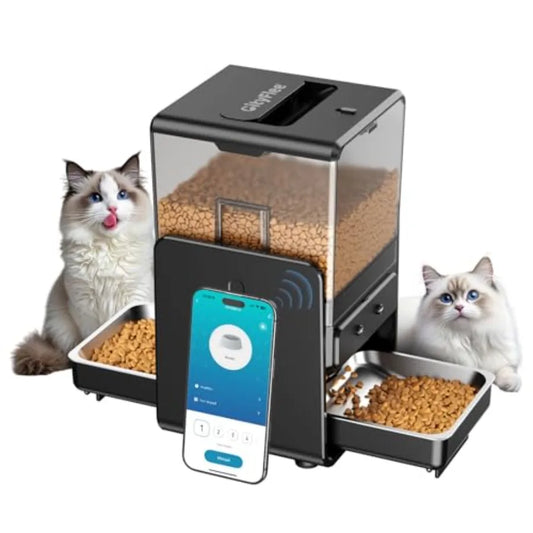 Automatic Cat Feeder with 5G WiFi for 2 Cats Adjustable Hght for Small Pets Dual Bowls 20 Cups/5L Dry Food Auto Pet Dispenser V