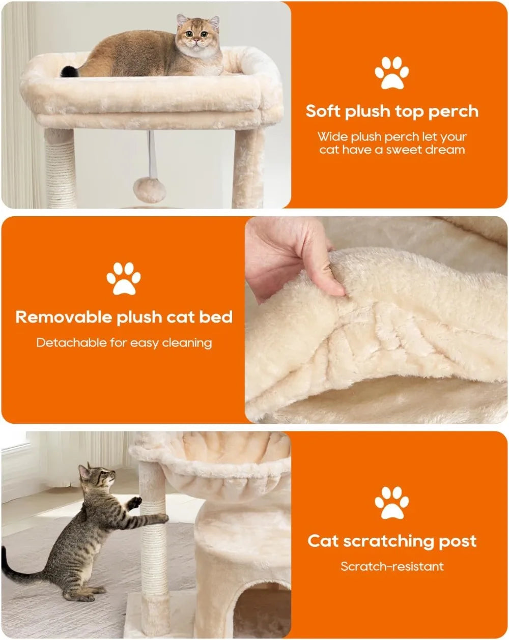 Small Cat Tree for Indoor Cats, Kittens Condo with Scratching Post and Board, Modern Activity Tower with Cradle