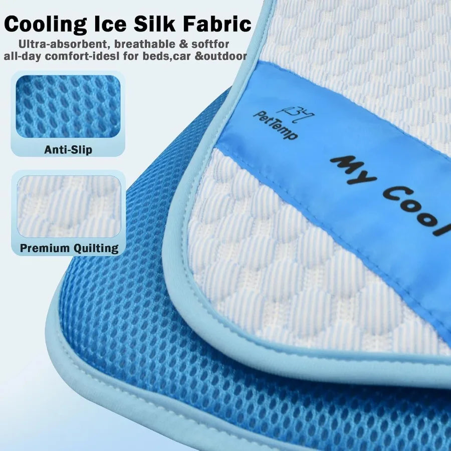 Pet Cooling Mat for Dogs Cats Ice-Silk Breathable Washable Foldable Cooling Blanket Durable Portable Non-Slip Dog Bed for Crate