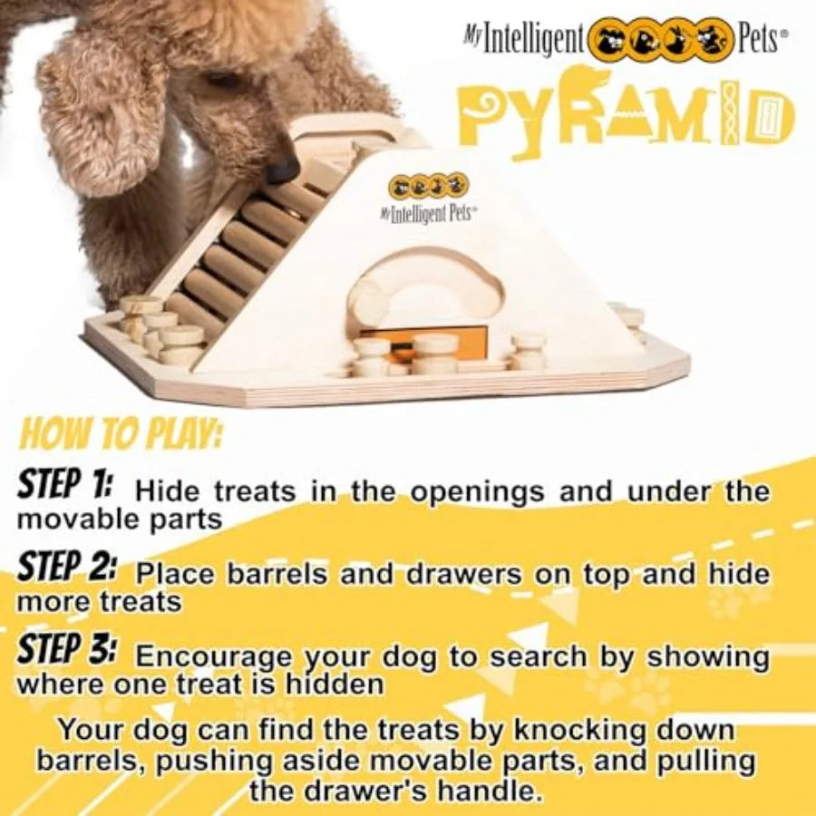 Pyramid - Brain Game for Dogs Interactive Wooden Puzzle Toy for Mental Stimulation Boredom Buster for Smart and Active Dogs