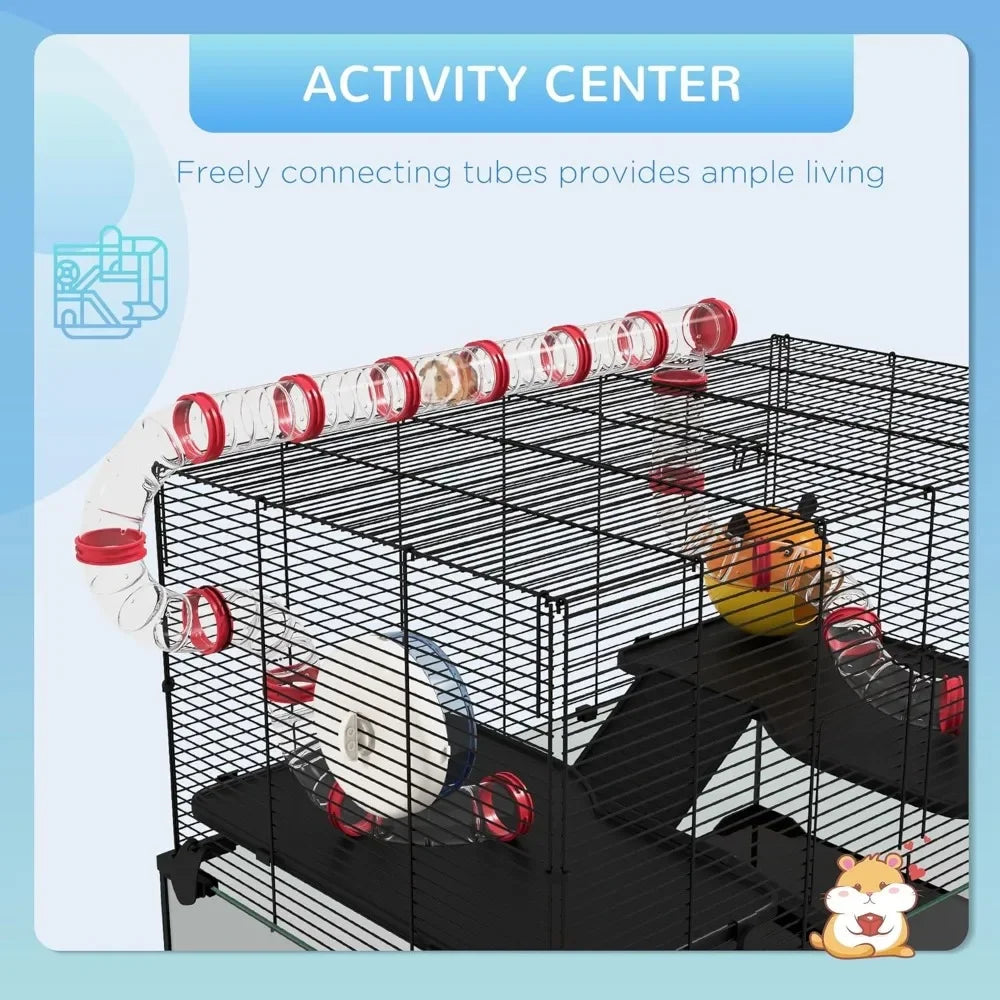 31 Extra Large Hamster Cage with Tube Tunnel, Small Animal Cage for Dwarf Hamster, Rat, Gerbil Cage with Deep Glass
