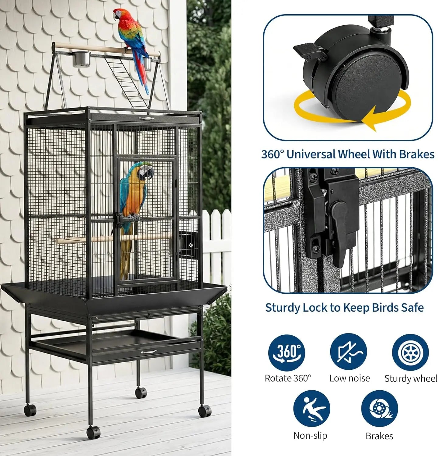 69-inch Playtop Parrot Bird Cages, Metal Large Birdcage with Rolling Stand for Parakeet Cockatiels Lovebird Parrot Cage Birdcage