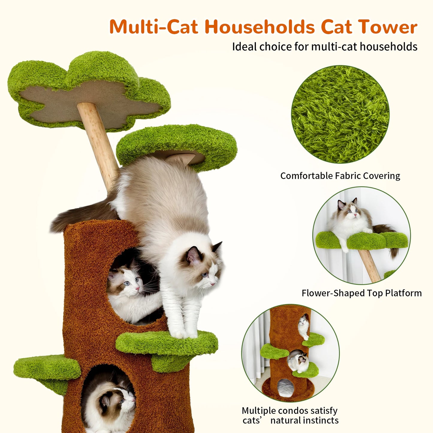 58.2” Tall Cat Tree for Indoor Cats, Large Cat Tower with Luxury Cat Condo, Cat Tree Tower with Soft Cushion, Scratching Board