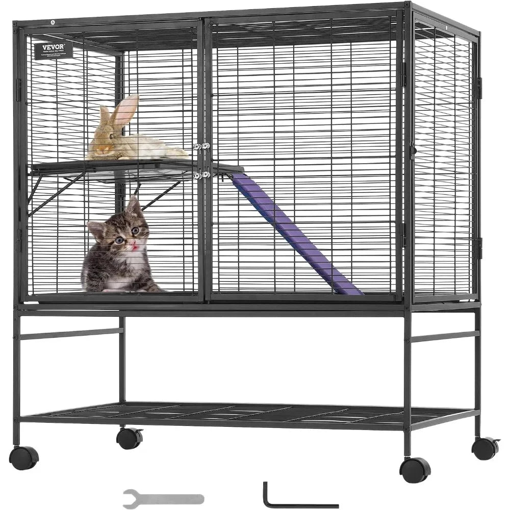 39 Rolling Metal Ferret Cage, Large 2-Tier Critter Nation Cage, Small Animal Cage with Ramps & Tray, Easy to Set up