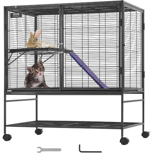 39 Rolling Metal Ferret Cage, Large 2-Tier Critter Nation Cage, Small Animal Cage with Ramps & Tray, Easy to Set up