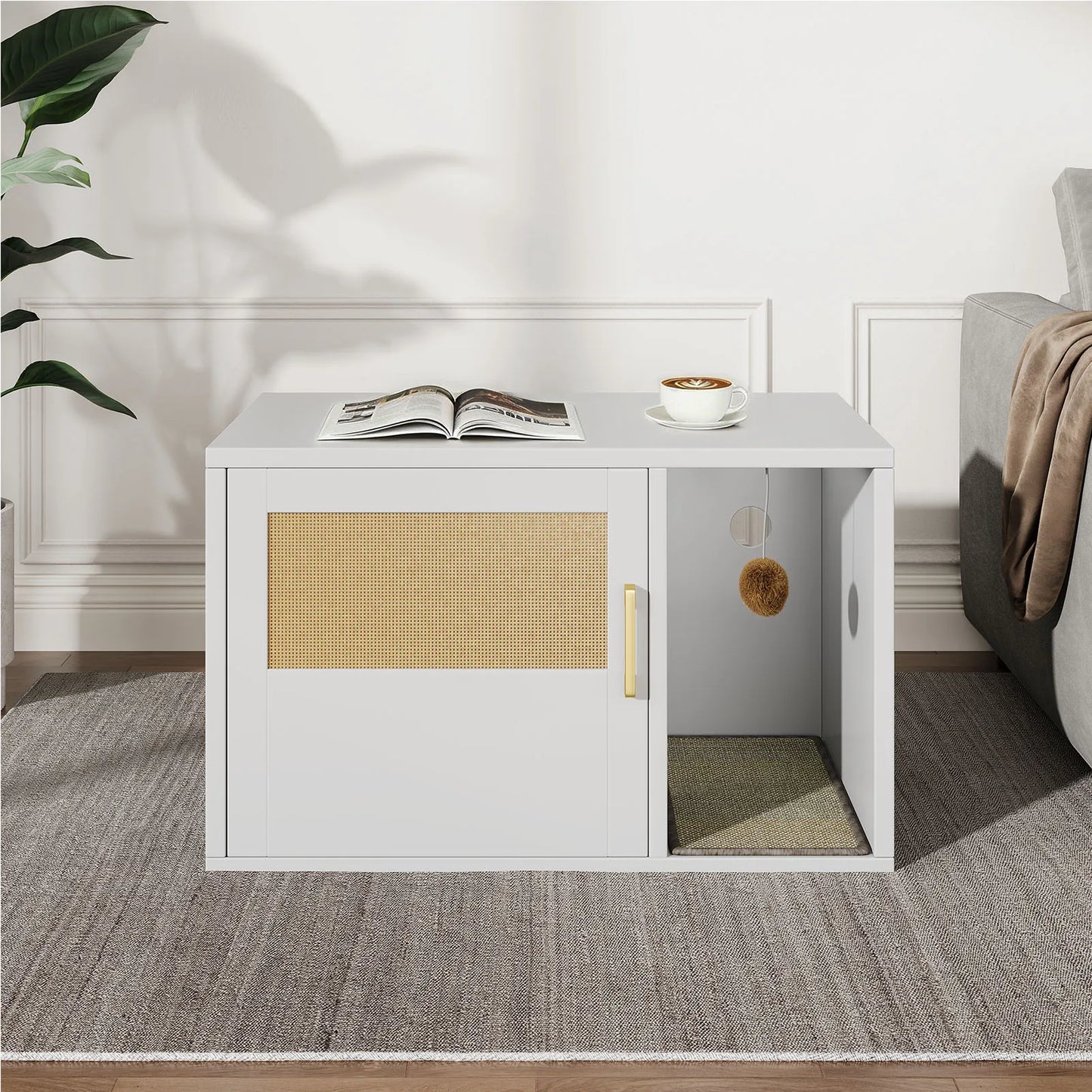 Modern Cat House Cat Litter Box Cabinet Multifunctional Washroom End Table for Bedroom Living Room Cat Litter Box Cabinet