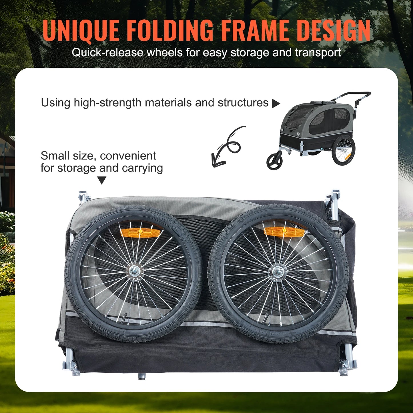 SucceBuy 88lbs 2-in-1 Pet Stroller Cart Dog Bike Trailer with Wheels Reflectors Easy Folding Cart Frame Bicycle Coupler Carrier