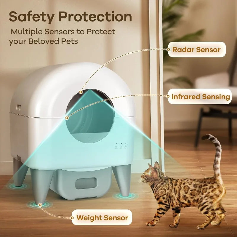 Fumoi Self Cleaning Litter Box, Automatic Litter Box Self Cleaning Large Capacity for Multiple Cats, App Control Safety Sensors