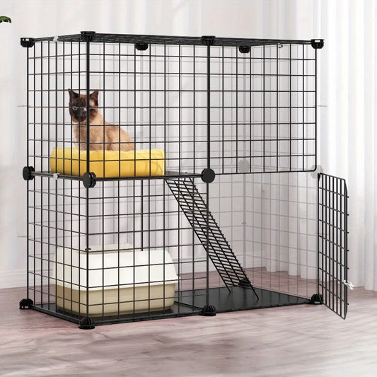2-Tier Cat Cage, Indoor Pet Cage, Versatile DIY Pet Playpen Cat Kennel with Removable Metal Wiring, for Small Cats, Ferrets
