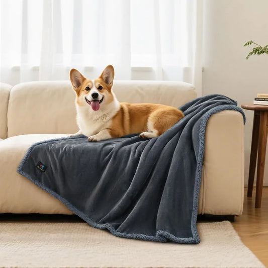Waterproof Blanket for Large Dogs Liquid Proof Furniture Protector Washable Pet Reversible Bed Cover for Couch Soft Sherpa Flee