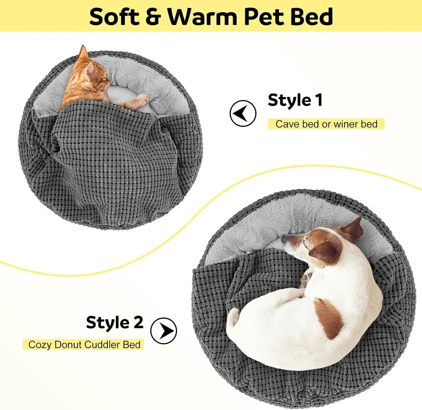 Cozy Donut Hooded Pet Bed with Blanket, Washable & Anti-Slip for Small Dogs Cats, 26 Inch