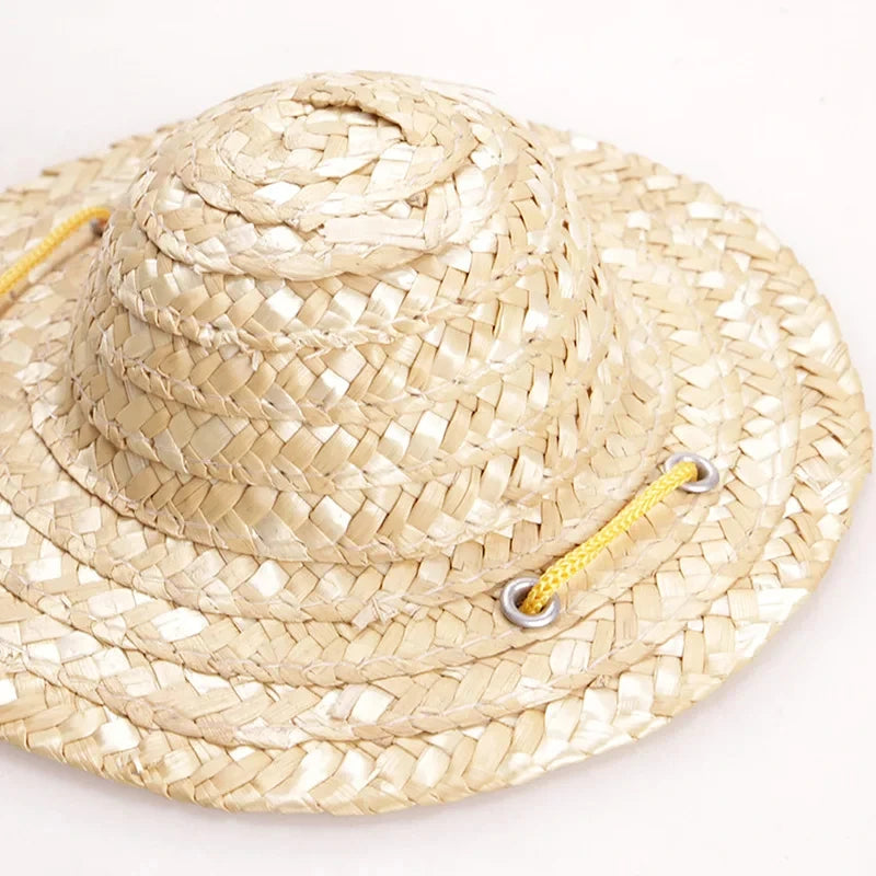 Fashion Pet Woven Straw Hat For Dog Sun Hat Sombrero For Small Dogs And Cats Beach Party Straw Costume Accessories To Act Cute