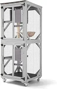 GUTINNEEN Catio Outdoor Cat Enclosure Mobile Cat House Indoor On Wheels with Scratch Post, Hammock, Resting Box, Platform, Tarp