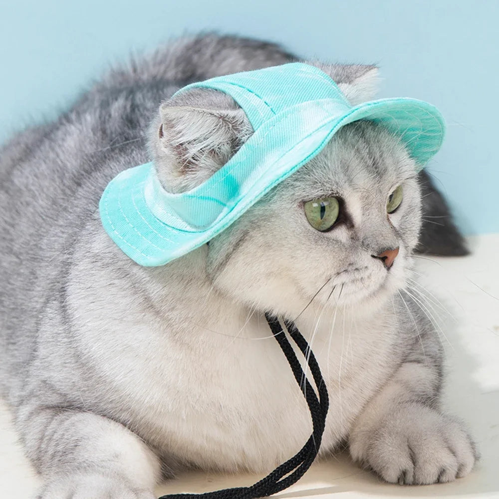 Adjustable Dog Hat Fashion Pet Bucket Hats with Ear Holes Summer Outdoor Round Brim Sun Hat for Samll Dogs Cats Pet Supplies