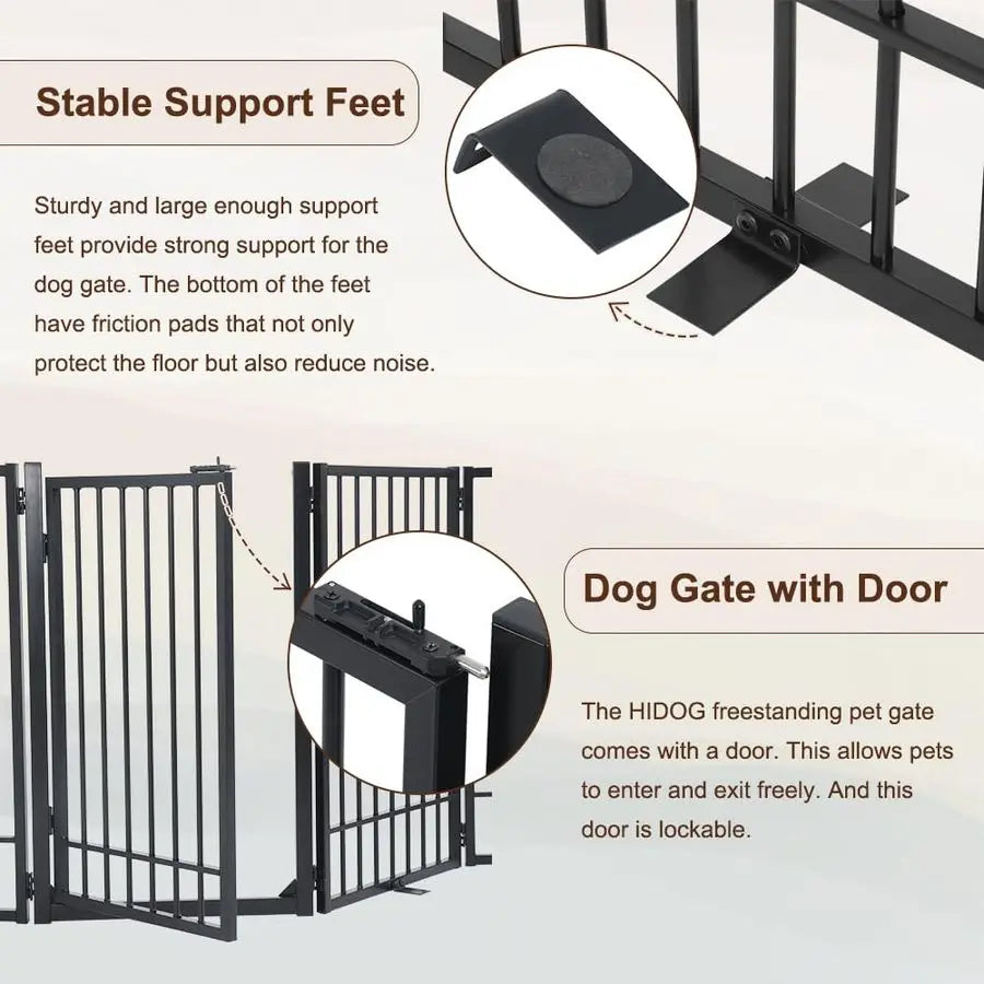 Freestanding Dog Gate with Door, Extra Wide 81, 31 Height Foldable Dog Gates for Doorways, Tall Pet Fence Indoor Outdoor Pet Gat